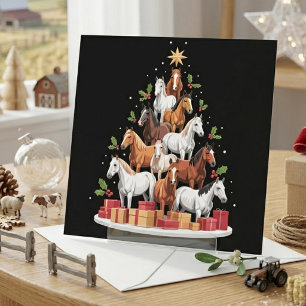 Feestelijke Paardkerstboom Gemaakt van Paarden Feestdagenkaart
