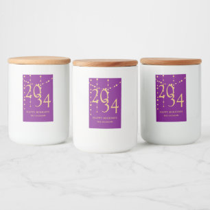 Feestelijke Paarse & Gouden Kerst Feestdagen Voedselcontainer Etiket