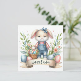 Feestelijke Paasmand Bunny Overalls Illustratie Feestdagenkaart