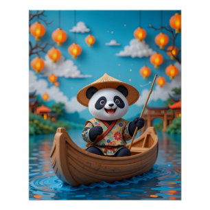 Feestelijke Panda Boat Scene Perfect Poster