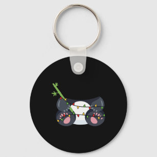 Feestelijke panda met kerstlichtkostuum sleutelhanger
