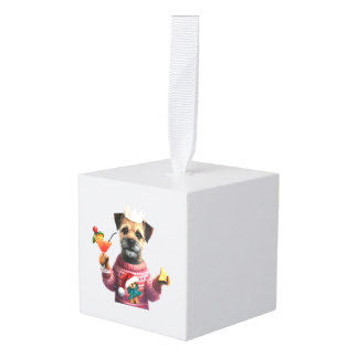 Feestelijke Party Border Terrier Kubus Ornament
