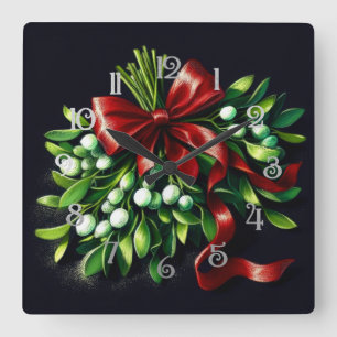 Feestelijke Pastel Tekening Mistletoe Lint Vierkante Klok