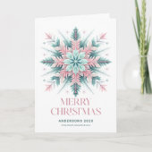 Feestelijke pastelmunt & roze kerstsneeuwvlok kaart (Voorkant)