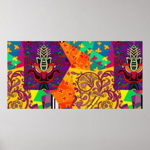 Feestelijke patchwork in Indiase, Turkse, Italiaan Poster