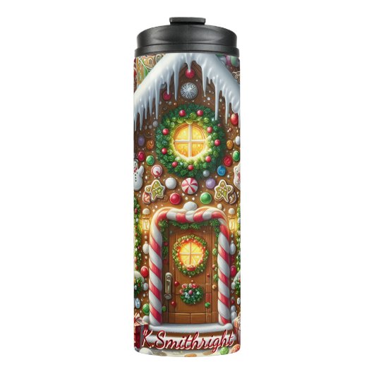 Feestelijke peperkoek huis overdekte Snoepjes Thermosbeker (Voorkant)