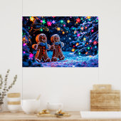 Feestelijke peperkoek mannen sneeuw fantasie poster (Keuken)