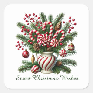 Feestelijke pepermunt snoep lieve kerstwensen vierkante sticker