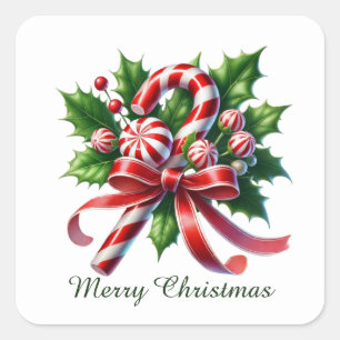 Feestelijke pepermunt snoep Vrolijk kerstfeest Vierkante Sticker
