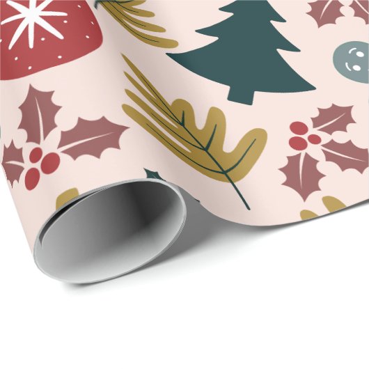 Feestelijke perzik kerstboom en peperkoek mannen cadeaupapier (Rol Hoek)