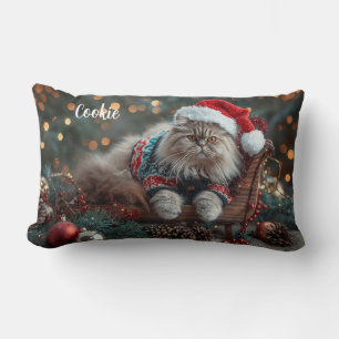 Feestelijke Perzische Kattenkerst gepersonaliseerd Kussen
