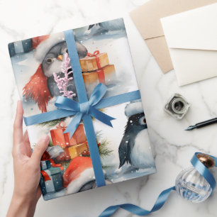 Feestelijke pinguïn kerstinpakpapier cadeaupapier