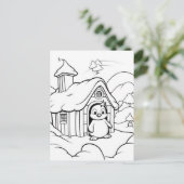 Feestelijke pinguïn kinder kleur briefkaart (Staand voorkant)