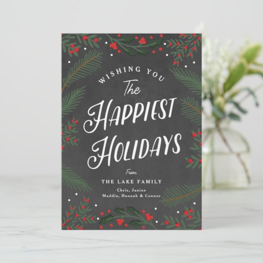 Feestelijke Plaid en groen en Berries Custom Feestdagenkaart (Staand voorkant)