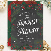 Feestelijke Plaid en groen en Berries Custom Feestdagenkaart