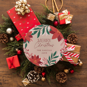 Feestelijke Poinsettia Bloemen Kerstmis Ronde Sticker