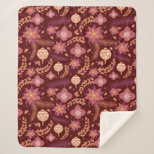 Feestelijke Poinsettia Christmas Sherpa Blanket Sherpa Deken (Voorkant)