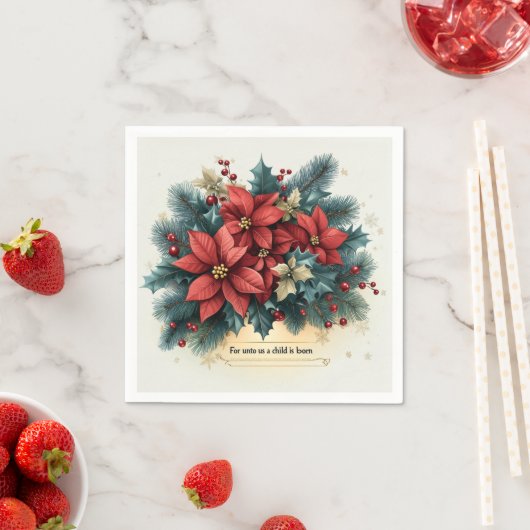 Feestelijke Poinsettia Geboorte Bijbel Verse Decou Servet (Insitu)