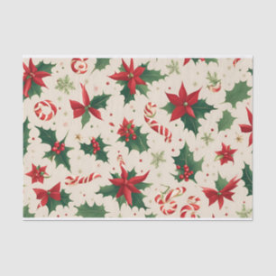 Feestelijke Poinsettias & Candy Cane Kerstweefsel Tissuepapier