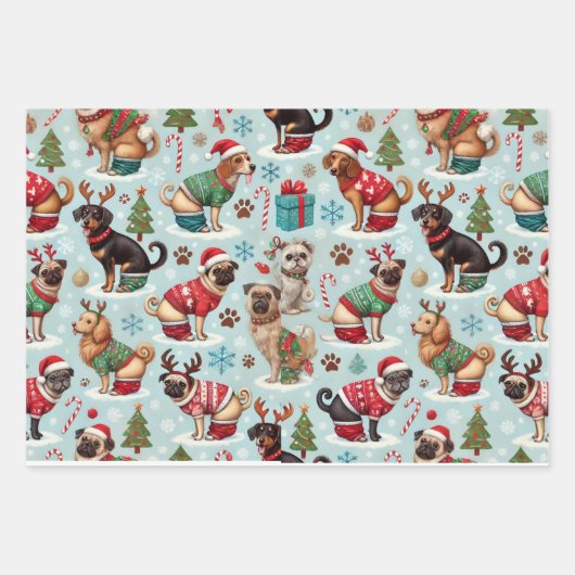 Feestelijke Pooping Dogs in Holiday Sweaters Inpakpapier Vel (Voorkant 3)