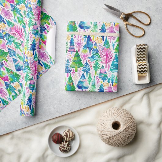 Feestelijke Preppy Kerstbomen Patroon Cadeaupapier (Crafts)