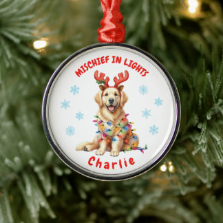 Feestelijke pret waterverf Golden Retriever sneeuw Metalen Ornament
