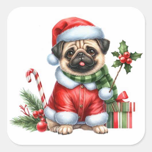 Feestelijke Pug Stickers (Voorkant)