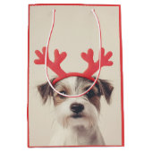 Feestelijke pup met rendiergewei medium cadeauzakje (Voorkant)