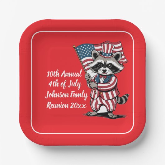 Feestelijke Raccoon 4 juli viering Papieren Bordje (Voorkant)