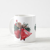 Feestelijke Red Bells & Pinecone Christmas Classic Koffiemok (Voorkant links)