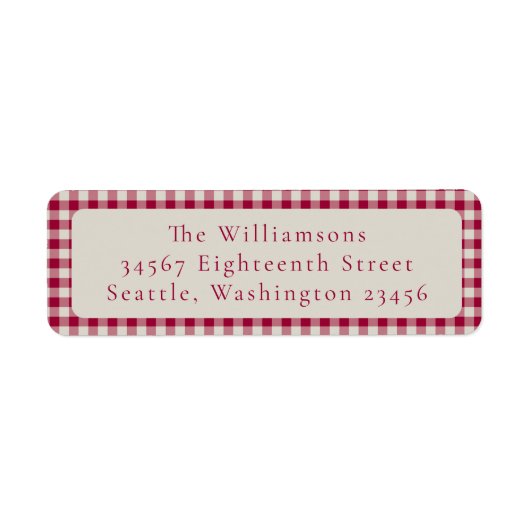 Feestelijke Red Gingham Plaid Aangepast Retouradre Etiket (Voorkant)