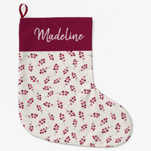 Feestelijke Red Holly Pip Berries Monogrammed Grote Kerstsok