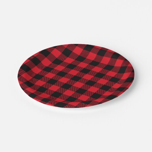 Feestelijke Red Plaid Pattern Holiday Papieren Bordje (Gekanteld)