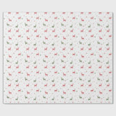 Feestelijke rendieren en sneeuwvlokken - Rood & Gr Cadeaupapier (Vlak)