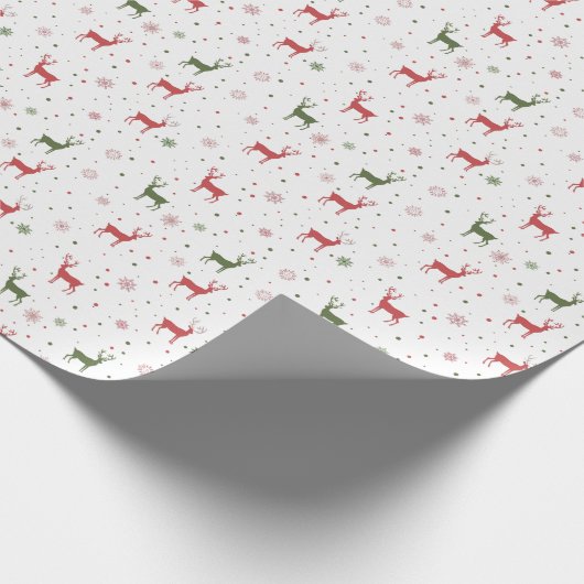 Feestelijke rendieren en sneeuwvlokken - Rood & Gr Cadeaupapier (Hoek)