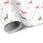 Feestelijke rendieren en sneeuwvlokken - Rood & Gr Cadeaupapier (Rol Hoek)