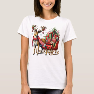 Feestelijke rendieren met kerstslee en cadeaus t-shirt