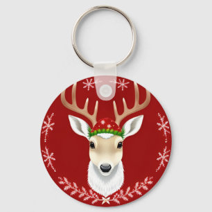 Feestelijke rendierillustratie met rode achtergron sleutelhanger