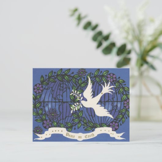 feestelijke retro duif kerst briefkaart (Staand voorkant)