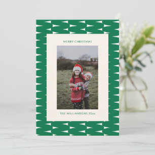 Feestelijke Retro Groene Golvende Lijnen Kerst Fot Feestdagenkaart