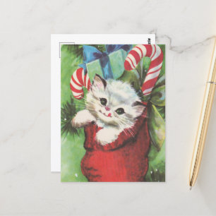 feestelijke retro vintage kerstkat briefkaart