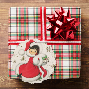 feestelijke retro vintage kerstmeisje voeg bericht ornament kaart