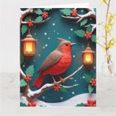 Feestelijke Robin op Holly Branch Kerstmis Kaart (Gele Bloem)