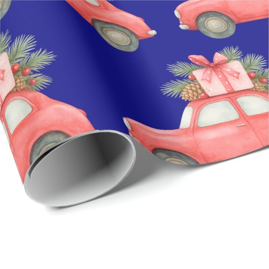 Feestelijke rode auto | Kerstcadeaus Holiday Desig Cadeaupapier (Rol Hoek)