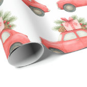 Feestelijke rode auto | Kerstcadeaus Holiday Desig Cadeaupapier (Rol Hoek)