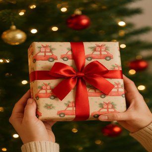 Feestelijke rode auto   Kerstcadeaus Holiday Desig Cadeaupapier