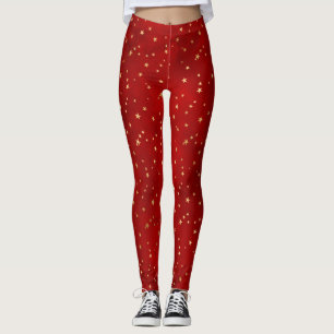 Feestelijke rode en gouden folie winter kerststerr leggings