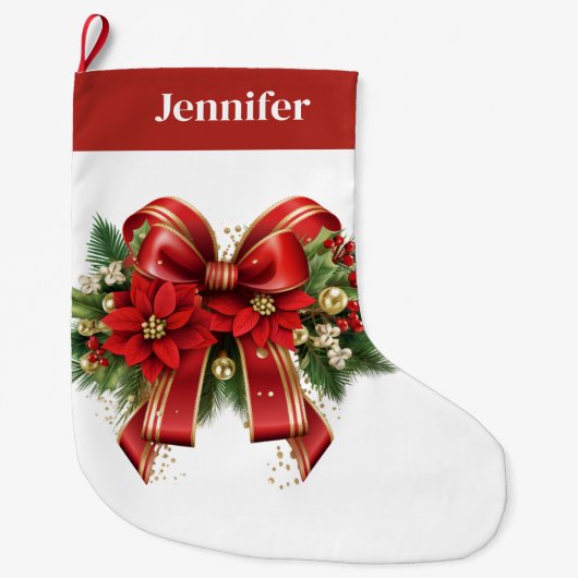 Feestelijke rode en gouden kerstboog grote kerstsok (Voorkant)