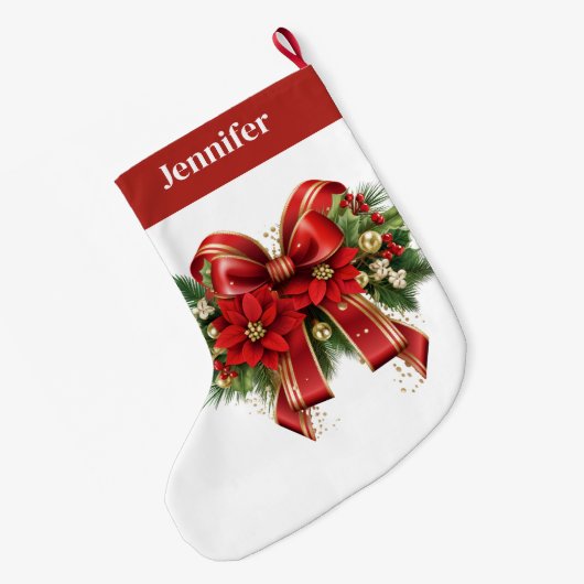 Feestelijke rode en gouden kerstboog grote kerstsok (Achterkant (Hangend))