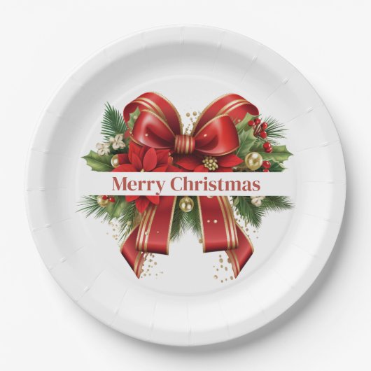 Feestelijke rode en gouden kerstboog papieren bordje (Voorkant)